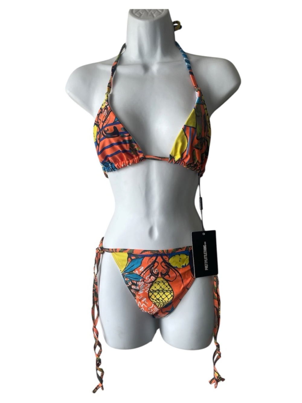 PrettyLittleThing Orange & Yellow Printed Tie-Side Bikini